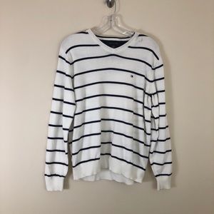 Tommy Hilfiger White and Black Striped Sweater